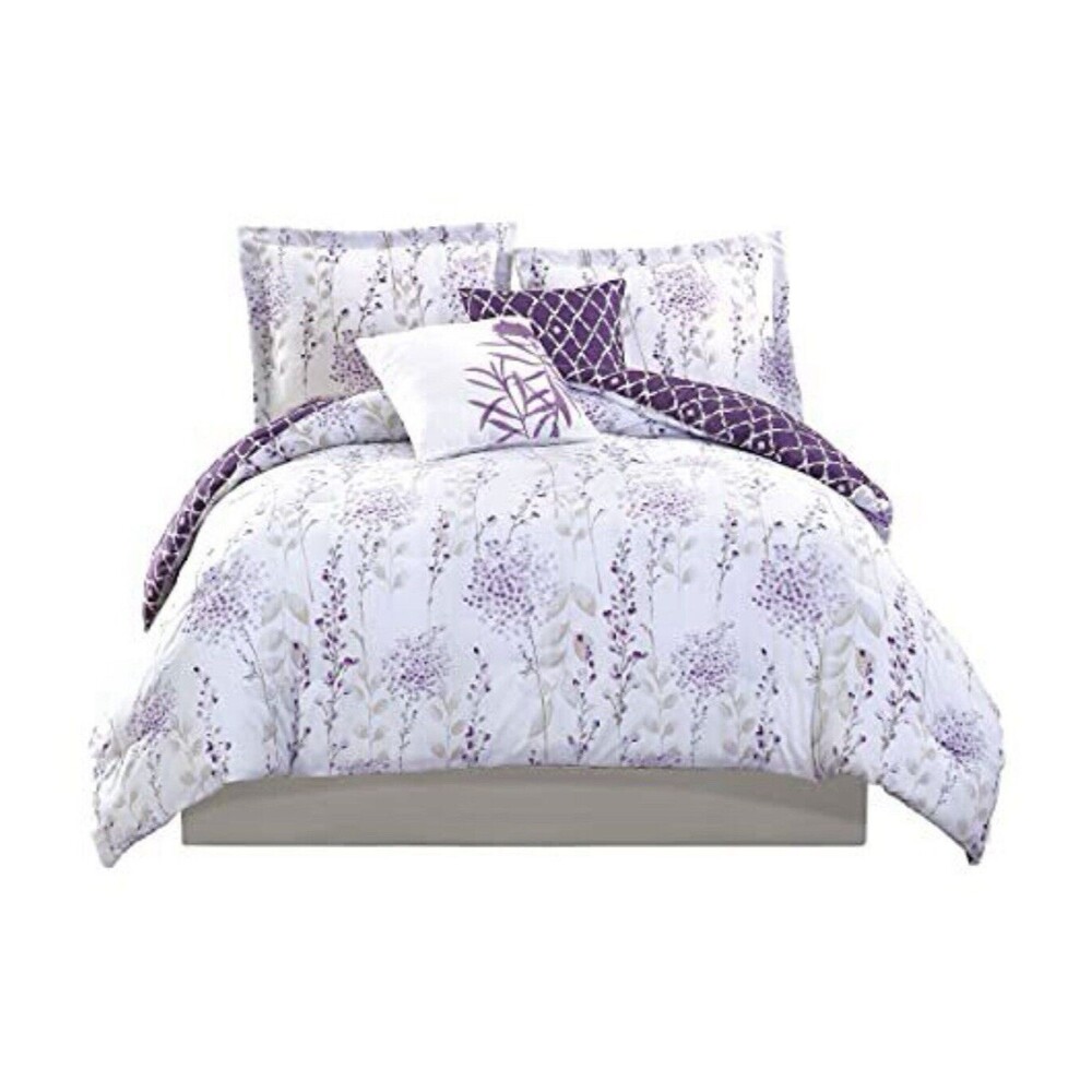 Boho Living Fresh Meadow 4-Piece Twin Reversible Comforter Set Lilac Flowers New
